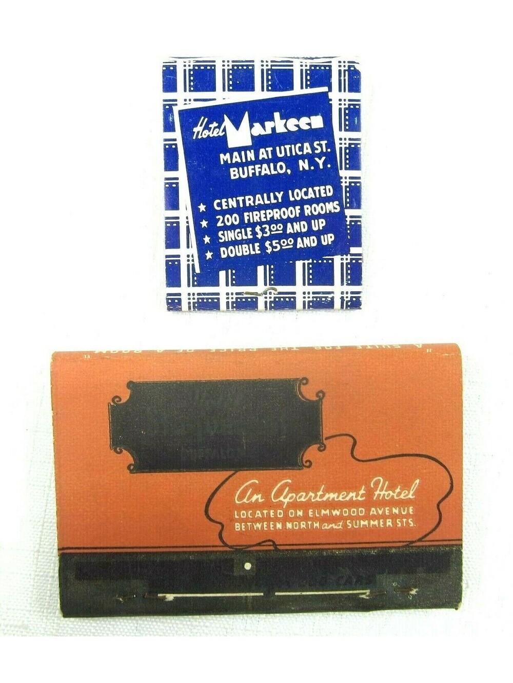 2 Vintage Matchbooks FULL Hotel Stuyvesant & Hotel Markeen in Buffalo, New York
